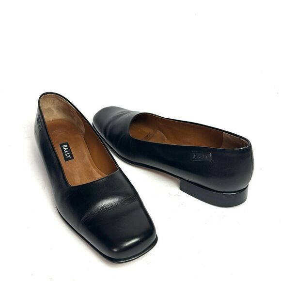 BALLY Wandei  Leather Shoes Black Low Heel Square Toe made in Switzerland US 7,5 - Picture 3 of 15
